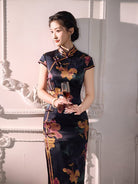 Beth and Brian Qipao-XLY Clara Vintage Floral 19 Momme Mulberry Silk Long Cheongsam