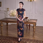 Beth and Brian Qipao-XLY Clara Vintage Floral 19 Momme Mulberry Silk Long Cheongsam