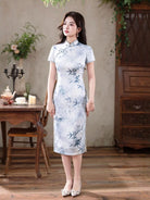 Beth and Brian Qipao-MYJ Iris Ink Bamboo & Floral Print Midi Cheongsam
