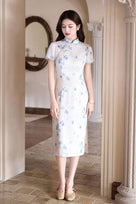 Beth and Brian Qipao-MYJ Iris Ink Bamboo & Floral Print Midi Cheongsam