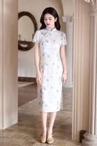 Beth and Brian Qipao-MYJ Iris Ink Bamboo & Floral Print Midi Cheongsam