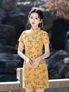 Beth and Brian Qipao-MYJ Zoe Vintage Scattered Floral Vine Print Mini Qipao Dress
