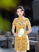 Beth and Brian Qipao-MYJ Zoe Vintage Scattered Floral Vine Print Mini Qipao Dress