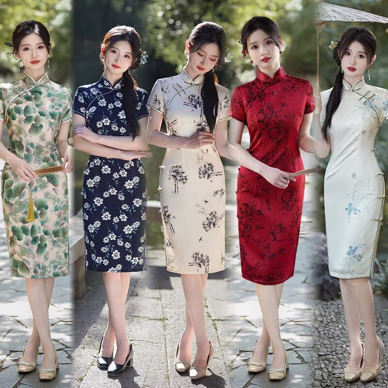 Beth and Brian qipao-LGD Mia Multi-Print Satin Midi Qipao Dress