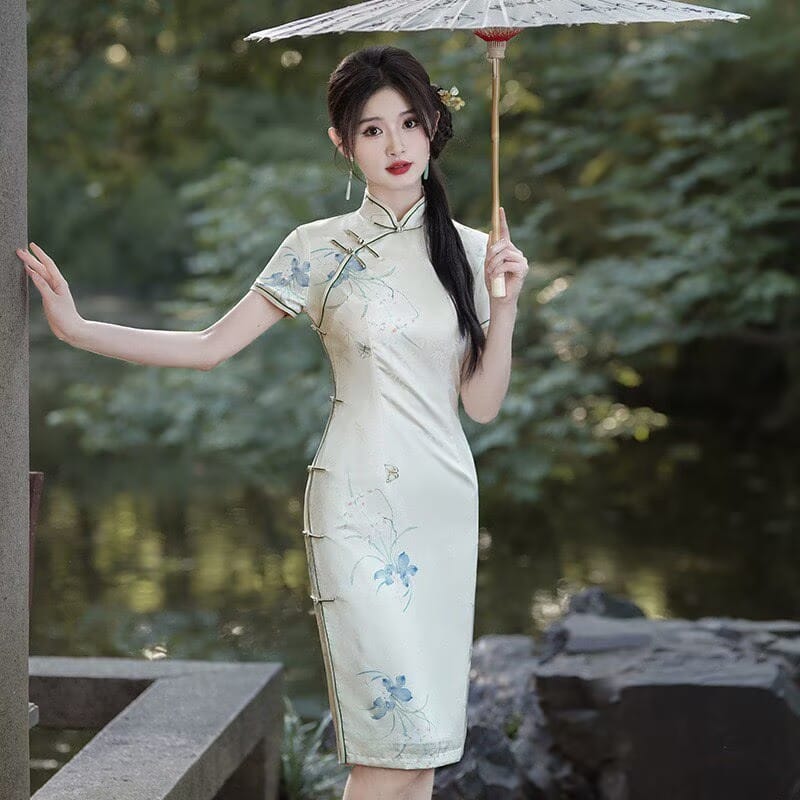 Beth and Brian qipao-LGD Mia Multi-Print Satin Midi Qipao Dress