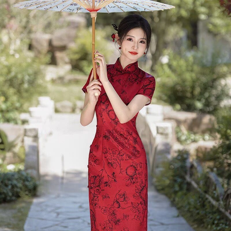 Beth and Brian qipao-LGD Mia Multi-Print Satin Midi Qipao Dress