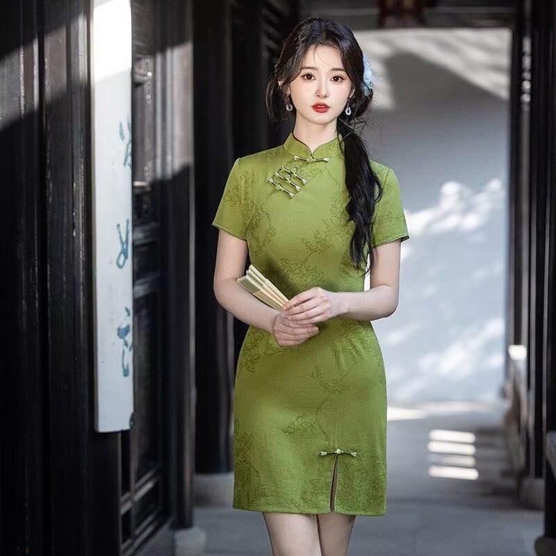 Beth and Brian Qipao-MLS Lila Floral Jacquard Cotton Short Qipao Mini Dress