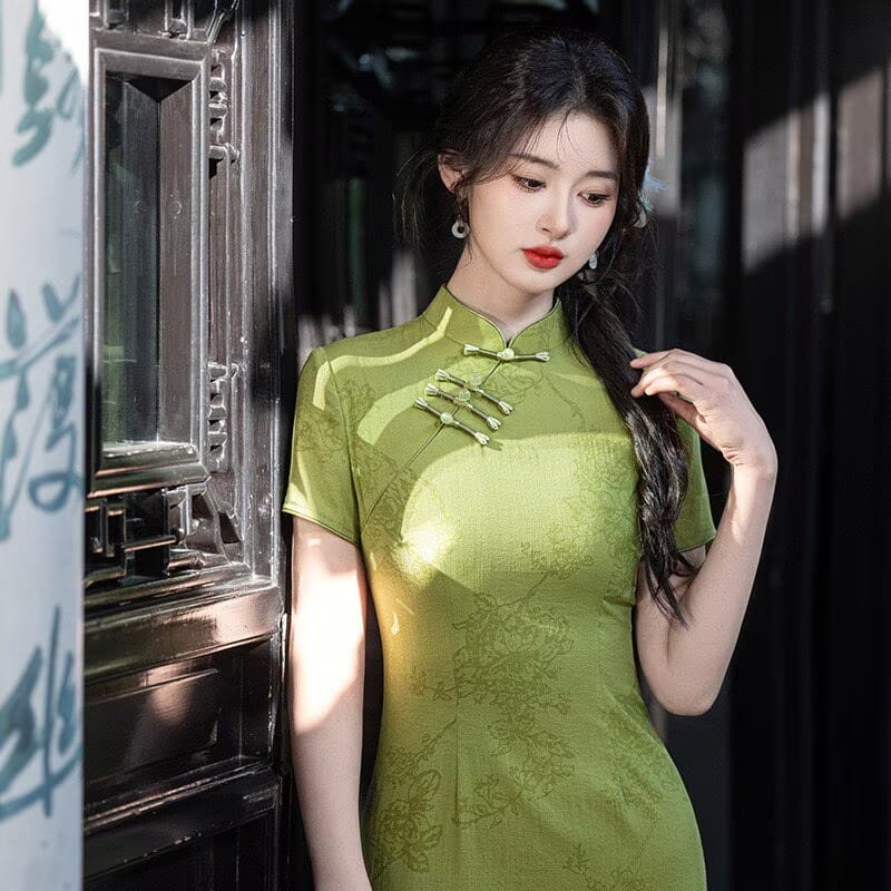 Beth and Brian Qipao-MLS Lila Floral Jacquard Cotton Short Qipao Mini Dress