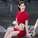 Beth and Brian Qipao-MLS Lila Floral Jacquard Cotton Short Qipao Mini Dress