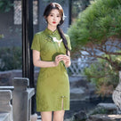 Beth and Brian Qipao-MLS Lila Floral Jacquard Cotton Short Qipao Mini Dress