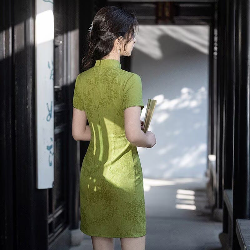 Beth and Brian Qipao-MLS Lila Floral Jacquard Cotton Short Qipao Mini Dress