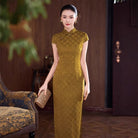 Beth and Brian Qipao-XLY Clara Vintage Geometric Jacquard Satin Long Qipao Dress