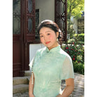 Beth and Brian qipao-NX Chloe Ink Orchid Print Plus Size Midi Ao Dai Qipao Dress