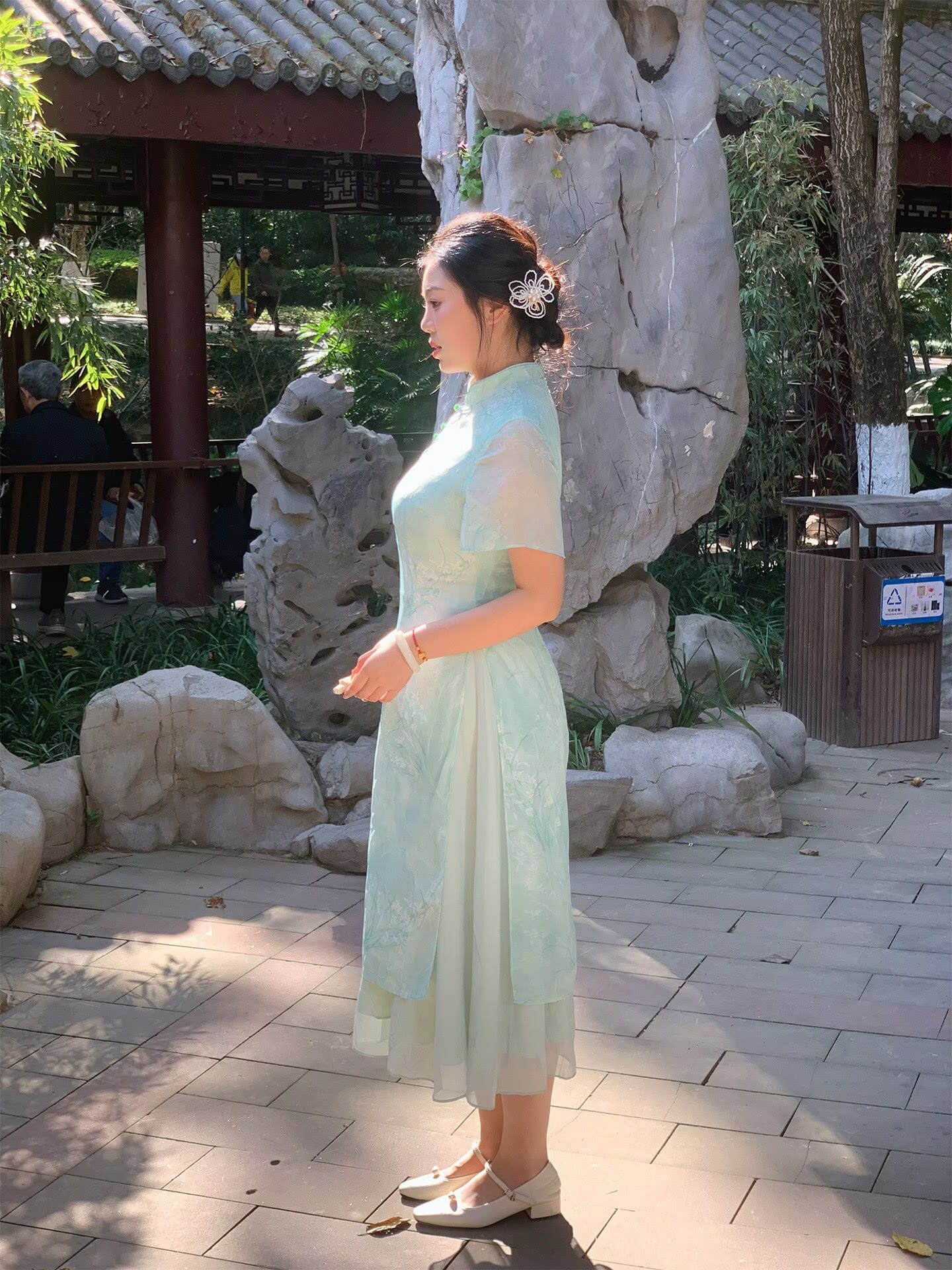 Beth and Brian qipao-NX Chloe Ink Orchid Print Plus Size Midi Ao Dai Qipao Dress