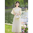 Beth and Brian qipao-DAF Lynn Watercolor Daisy Print Midi Ao Dai