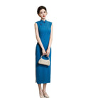 Beth and Brian qipao-XQ Bonnie Solid Tiny Polkadot Long Cheongsam