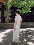 Beth and Brian qipao-NX Mia Light Blue Floral Print Long Plus Size Cheongsam Dress