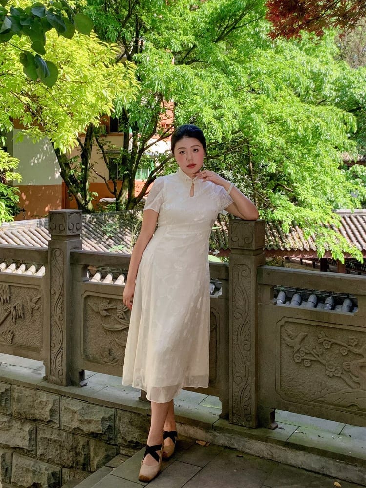 Beth and Brian qipao-NX Chloe Ivory Jacquard Mid-Length Plus Size Cheongsam Dress