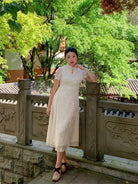 Beth and Brian qipao-NX Chloe Ivory Jacquard Mid-Length Plus Size Cheongsam Dress