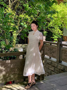 Beth and Brian qipao-NX Chloe Ivory Jacquard Mid-Length Plus Size Cheongsam Dress