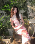 Beth and Brian qipao-DAF Mia Watercolor Floral print Long Cheongsam