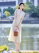 Beth and Brian Qipao-LSB Ivy Bamboo Floral Print Mid-Length Cheongsam Dress