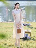 Beth and Brian Qipao-LSB Ivy Bamboo Floral Print Mid-Length Cheongsam Dress