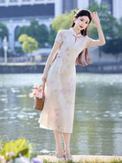 Beth and Brian Qipao-LSB Ivy Bamboo Floral Print Mid-Length Cheongsam Dress