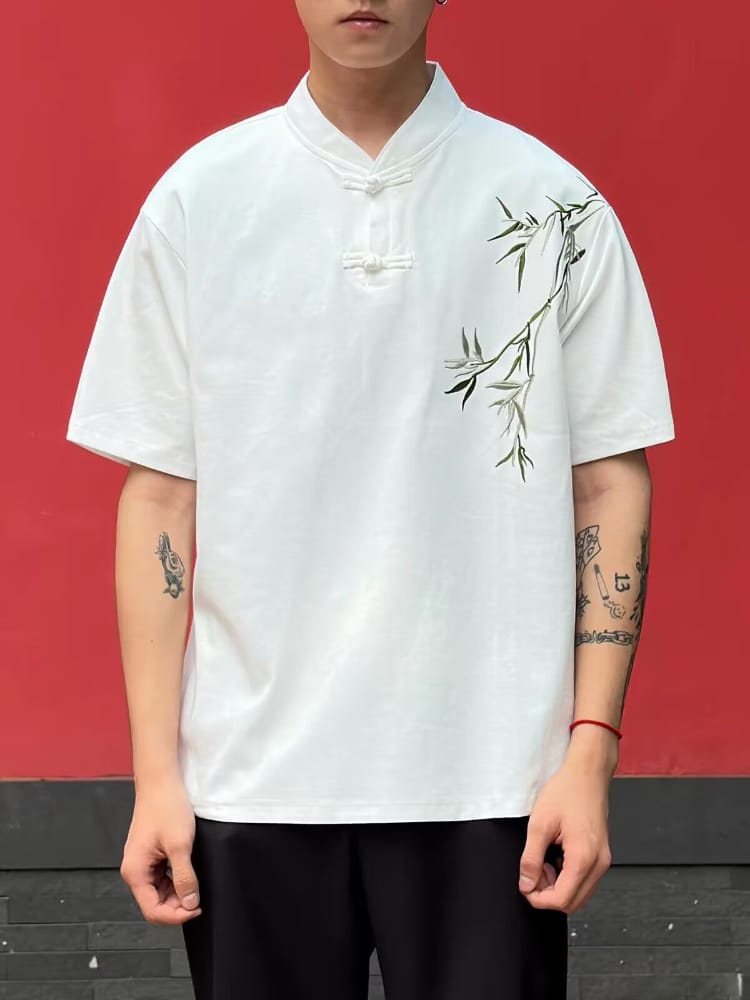 Beth and Brian Qipao-ESS Men's Chinese Bamboo Embroidery Stand Collar Tang Suit shirt