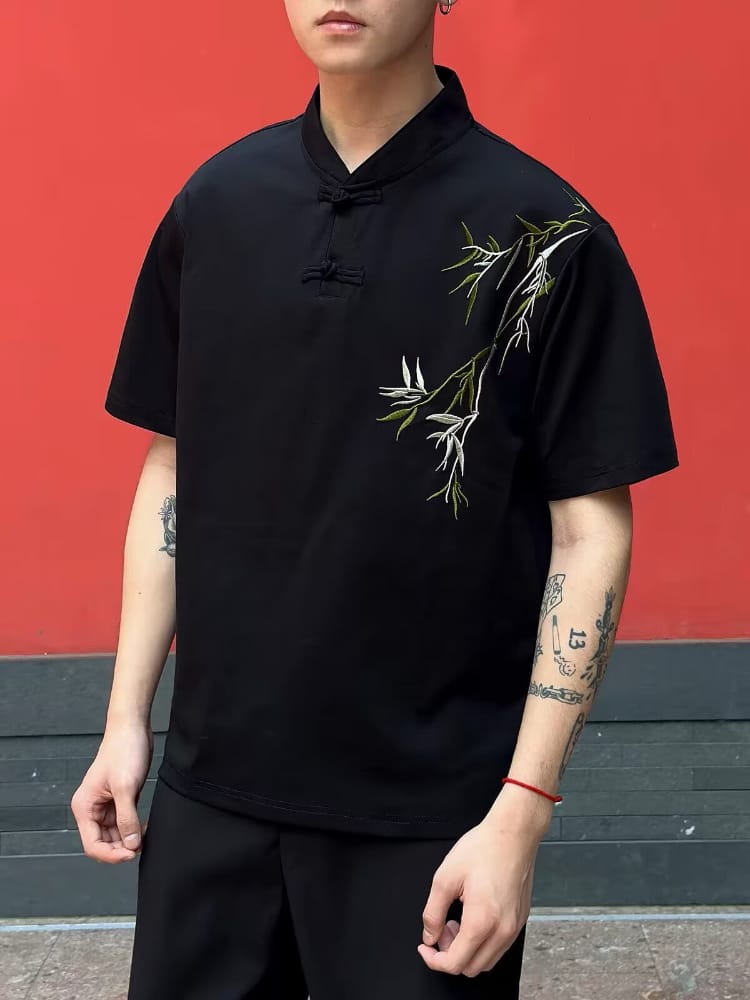 Beth and Brian Qipao-ESS Men's Chinese Bamboo Embroidery Stand Collar Tang Suit shirt