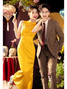 Beth and Brian Qipao-WX Chloe Sleeveless Jacquard Satin Long Cheongsam With Shawl