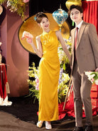 Beth and Brian Qipao-WX Chloe Sleeveless Jacquard Satin Long Cheongsam With Shawl