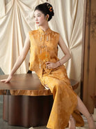 Beth and Brian Qipao-JY Victoria Gold Long Cheongsam/ Bespoke Wedding Qipao