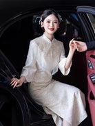 Beth and Brian Qipao-JY Zoe Lace Long Cheongsam with Cloud Shoulder Cape