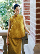 Beth and Brian Qipao-JY Brocade Satin Long Cheongsam with Top Set | Bespoke avalible