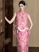 Beth and Brian Qipao-JY Lily Butterfly Print Brocade Satin Cheongsam set | Bespoke avalible