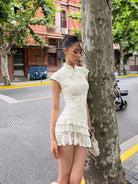 Beth and Brian Qipao-FYW Luna Floral Mini Cheongsam with Lace Ruffle Hem