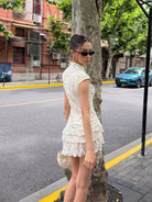 Beth and Brian Qipao-FYW Luna Floral Mini Cheongsam with Lace Ruffle Hem