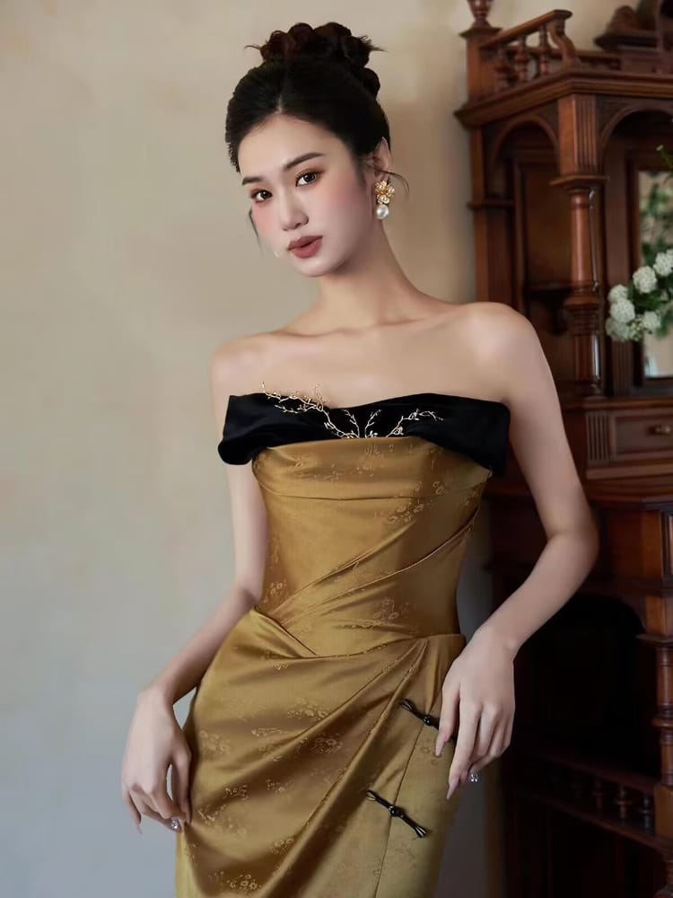 Beth and Brian Qipao-YJ Zoe Strapless Long Cheongsam Dress
