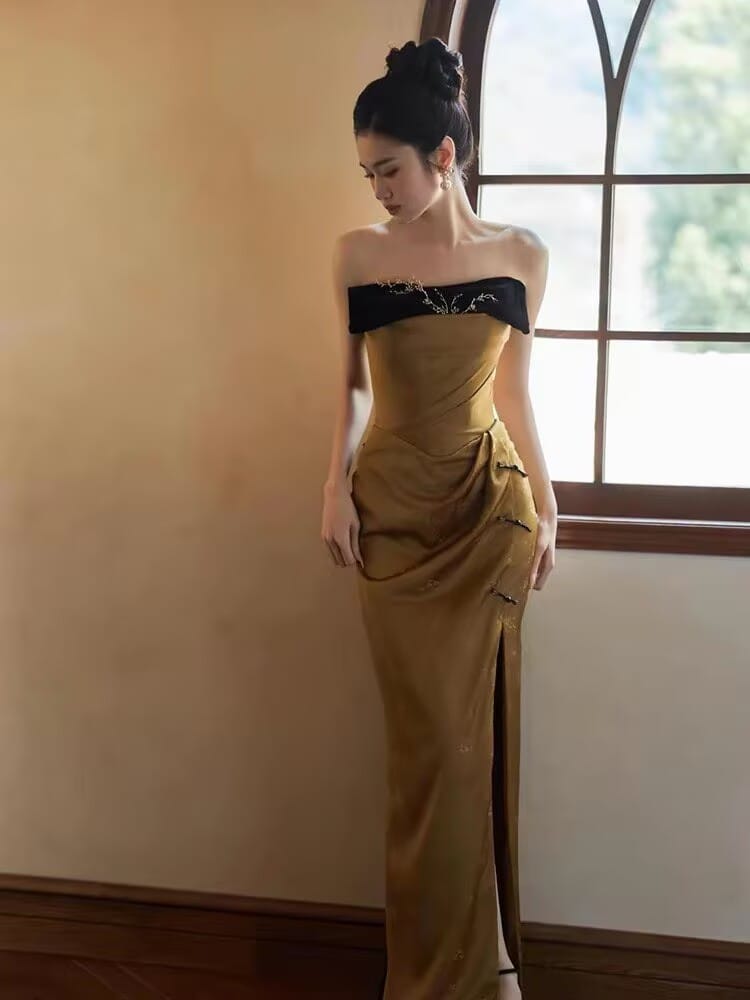 Beth and Brian Qipao-YJ Zoe Strapless Long Cheongsam Dress