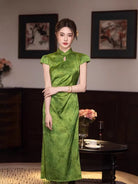 Beth and Brian Qipao-YT Chloe Green Bamboo Print Midi Cheongsam