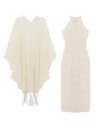 Beth and Brian qipao-DAF Zoe Lace Halter Cheongsam Dress with Chiffon Cape Two-Piece Set