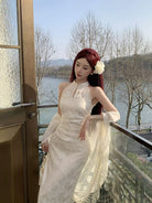 Beth and Brian qipao-DAF Zoe Lace Halter Cheongsam Dress with Chiffon Cape Two-Piece Set