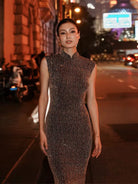 Beth and Brian Qipao-DSL Chloe Gold Glitter Mermaid Long Cheongsam Dress