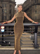 Beth and Brian Qipao-DSL Chloe Gold Glitter Mermaid Long Cheongsam Dress