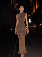 Beth and Brian Qipao-DSL Chloe Gold Glitter Mermaid Long Cheongsam Dress