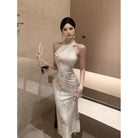 Beth and Brian qipao-DAF Stella Halter Ink Bamboo Print Midi Cheongsam