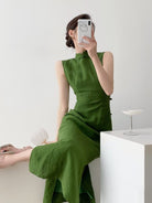 Beth and Brian qipao-DAF Hazel Sleeveless Linen Midi Cheongsam Dress