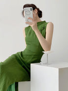 Beth and Brian qipao-DAF Hazel Sleeveless Linen Midi Cheongsam Dress