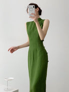 Beth and Brian qipao-DAF Hazel Sleeveless Linen Midi Cheongsam Dress